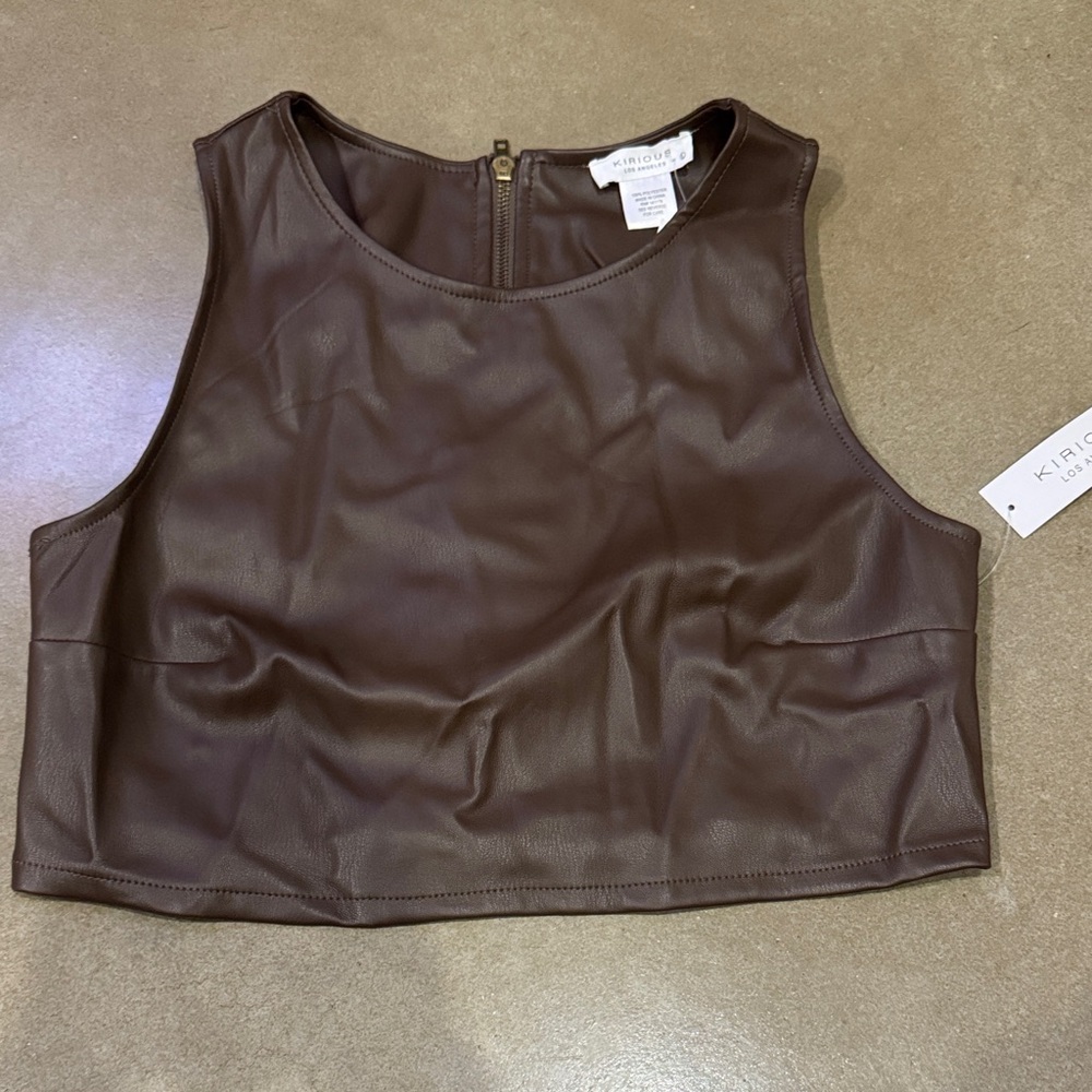 KIRUGÉ Chocolate Brown Faux Leather Crop Top